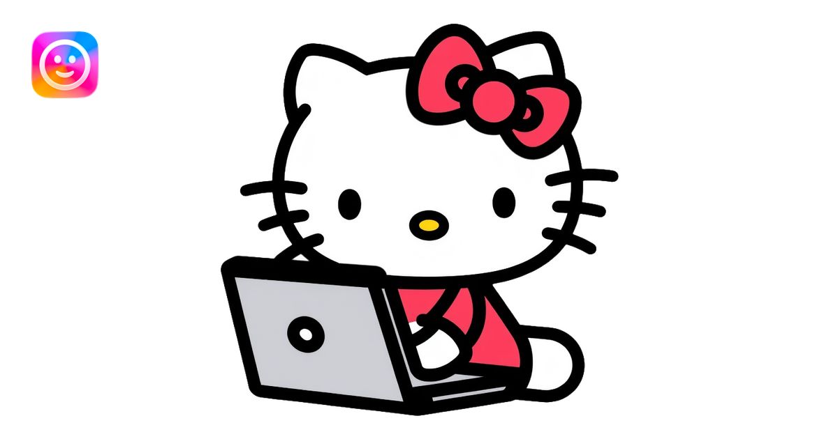 Hello Kitty using a computer laptop emoji | AI Emoji Generator