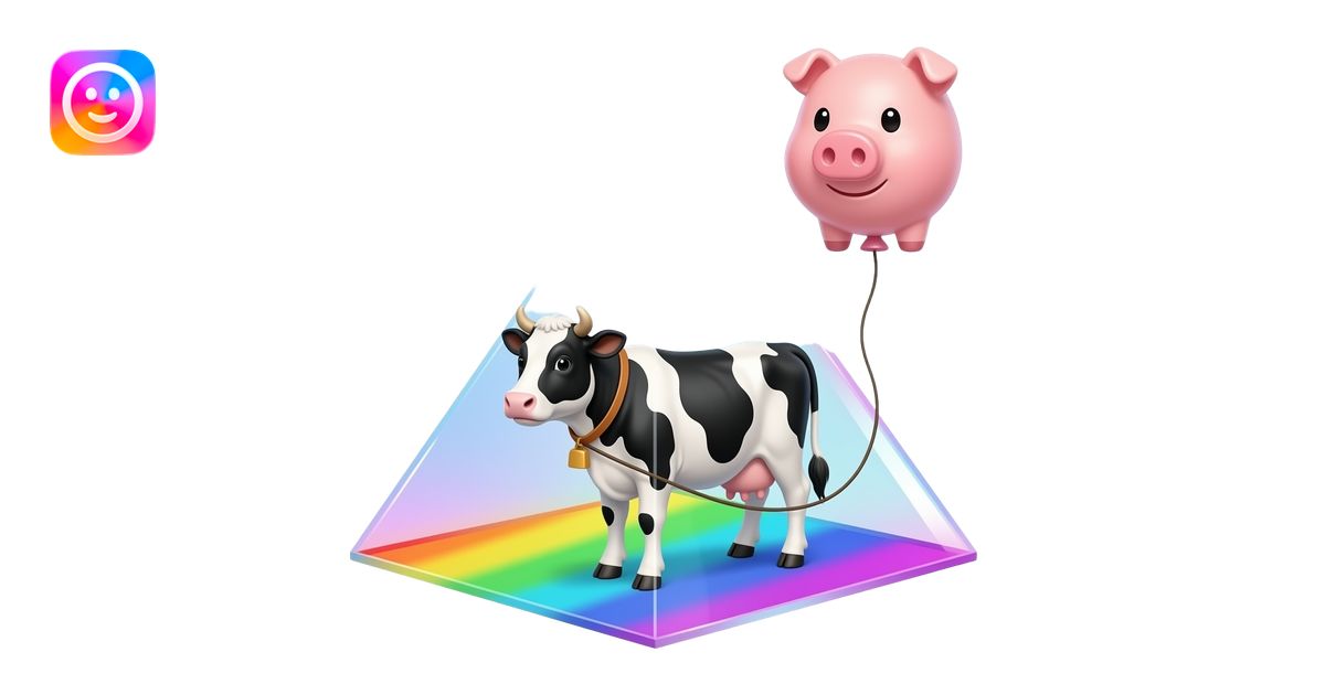a black and white cow stands inside a glass pyramid floating in space ...