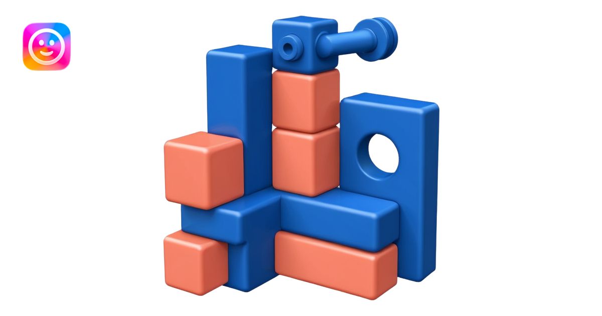 Modern minimal emoji: building blocks + connection flows + gear. Deep ...