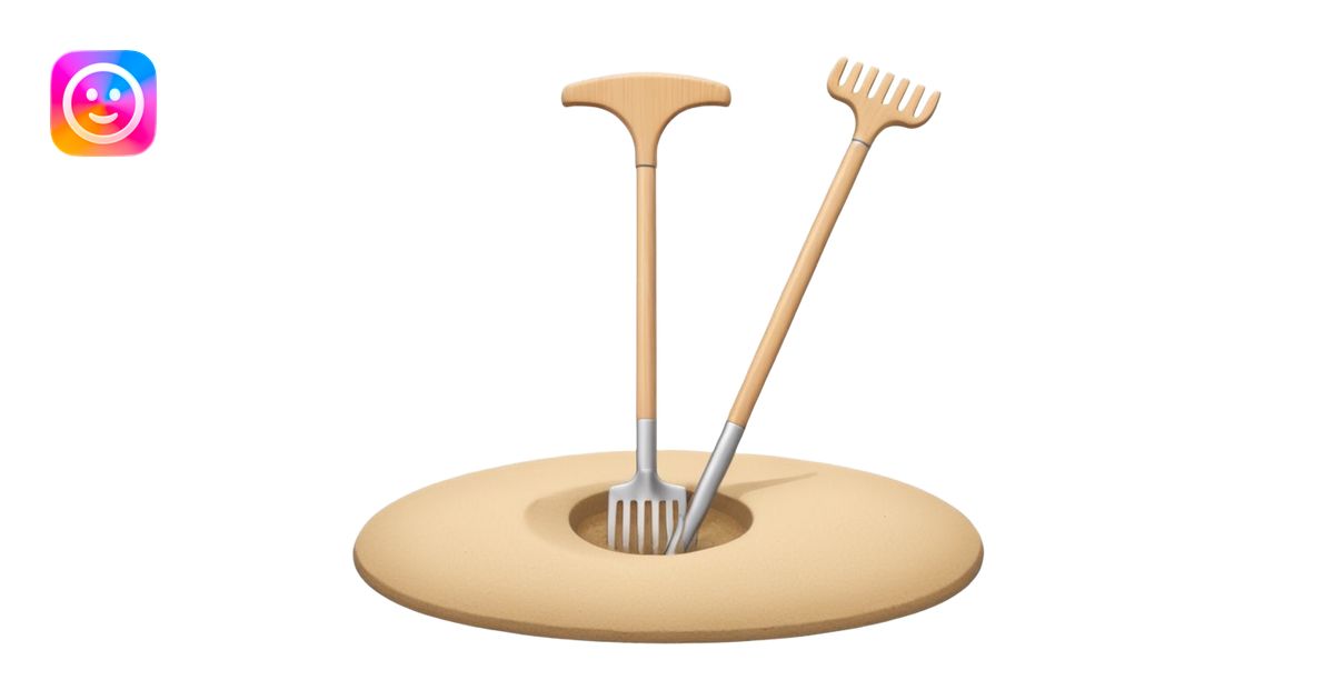 Minimalist emoji of a Japanese zen garden rake with four teeth, elegant ...