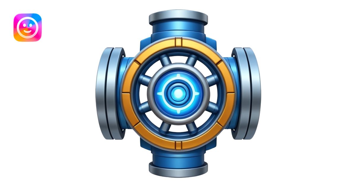 Powerful futuristic engine emoji, thick industrial metal body, rotating ...