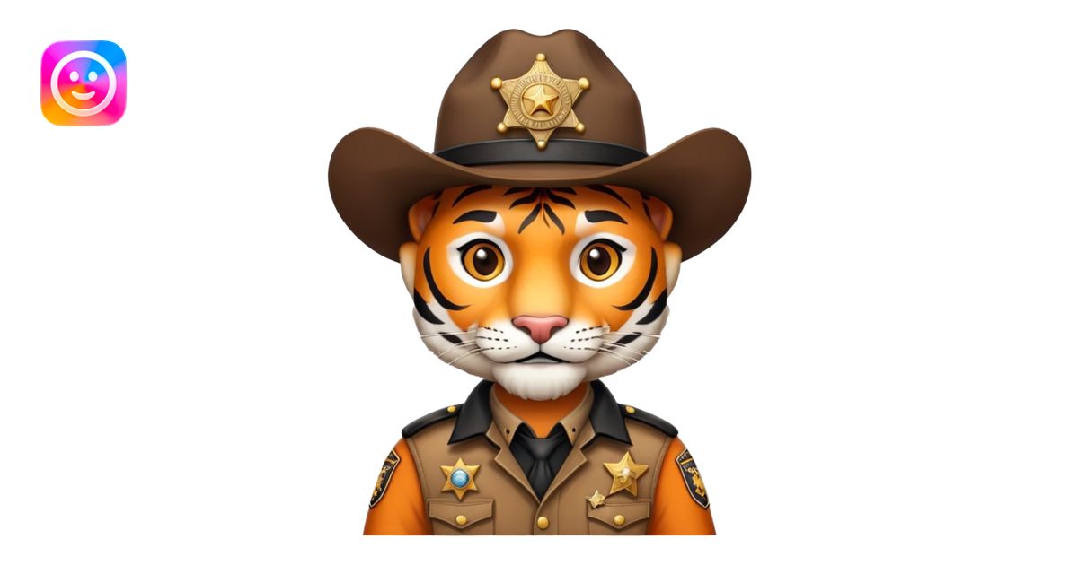 Wild west tiger sheriff with badge and hat emoji | AI Emoji Generator