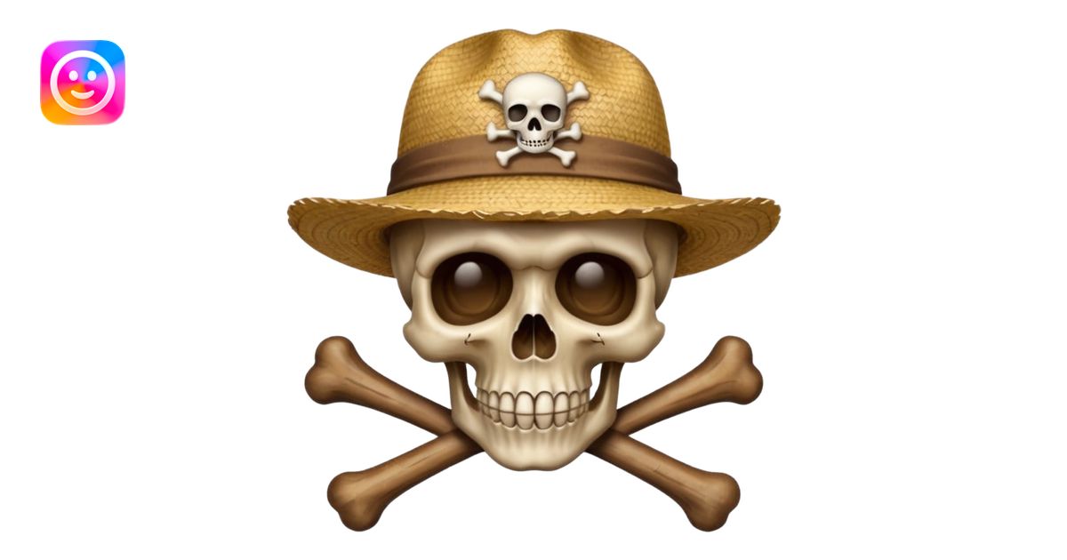 Skull and crossbones wearing a straw hat emoji | AI Emoji Generator