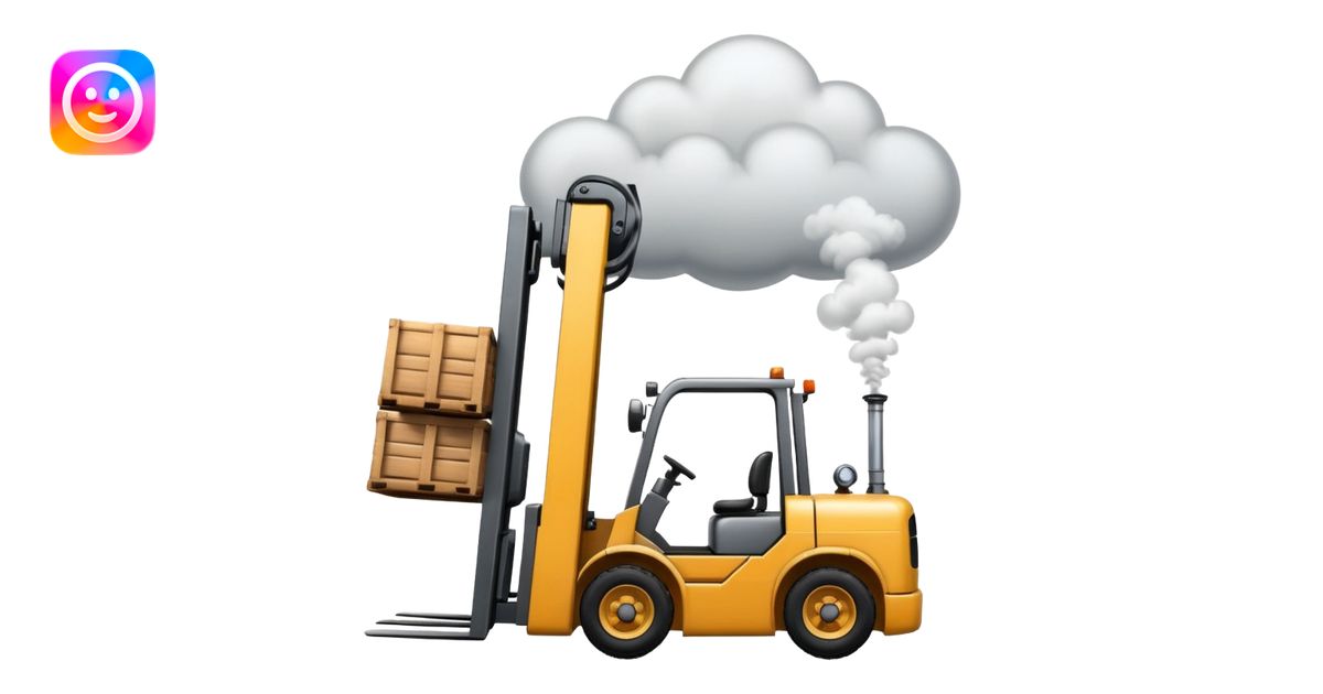 ugly, broken forklift with clouds of smoke after the explosion emoji ...