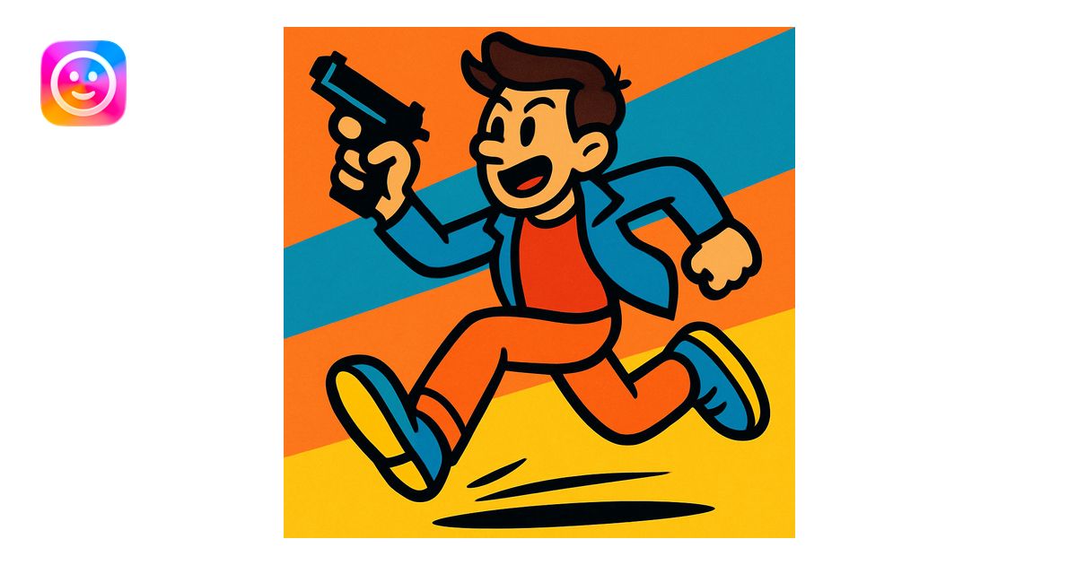 a guy running with a gun in his hand, vibrant cartoon style ...