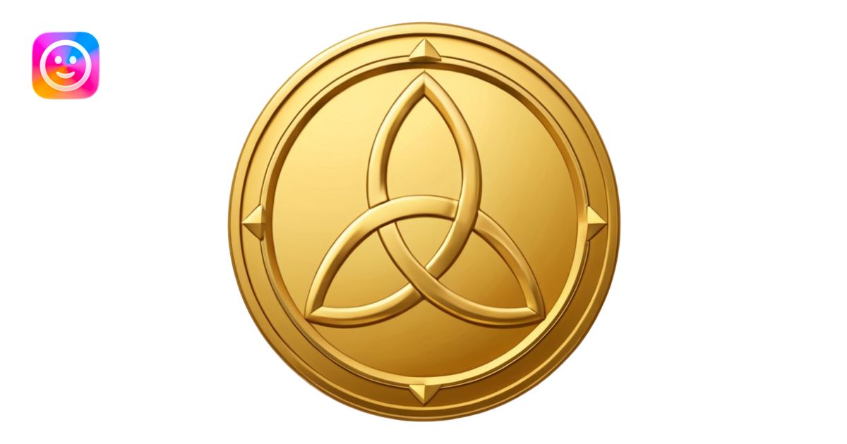 Gold coin with a triquetra and an overlapping triangle on it emoji | AI ...