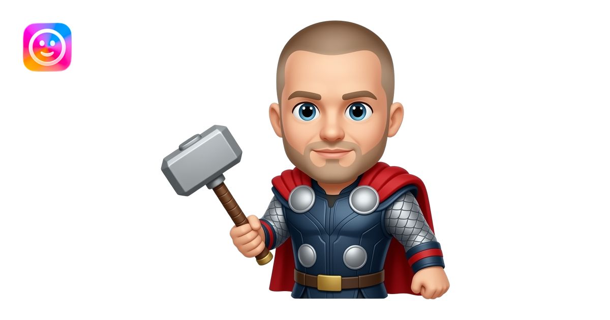 thor, haircut : buzz cut , with hammer emoji | AI Emoji Generator