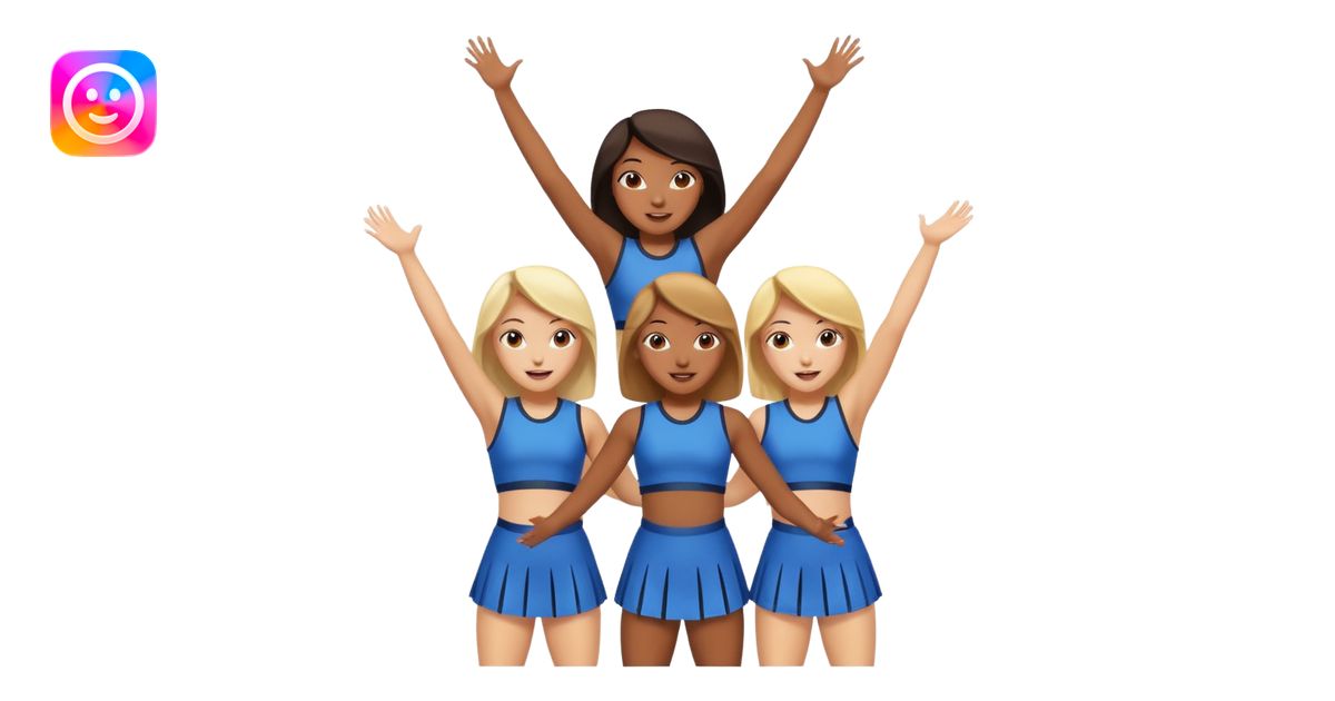 4 girls in a cheer stunt black skin and white skin emoji | AI Emoji ...