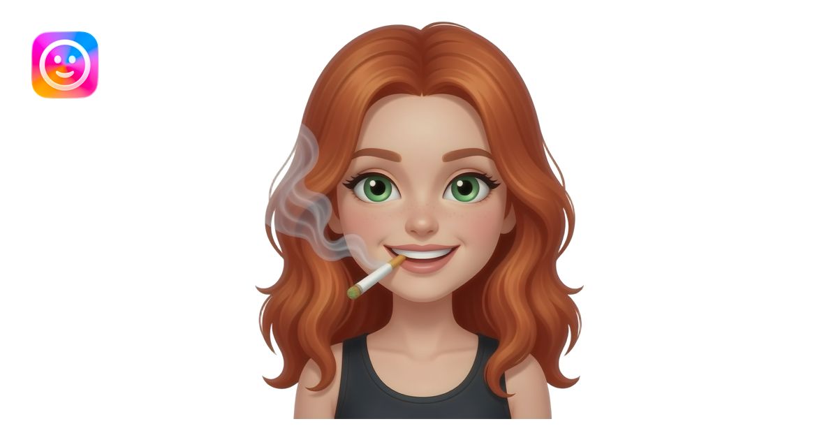 Ruby red headed girl smoking weed. With smoke. Green eyes. Smiley and ...