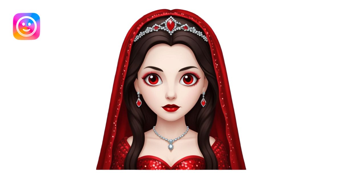 Bride of Dracula with long dark brown hair, red sequin outfit emoji ...