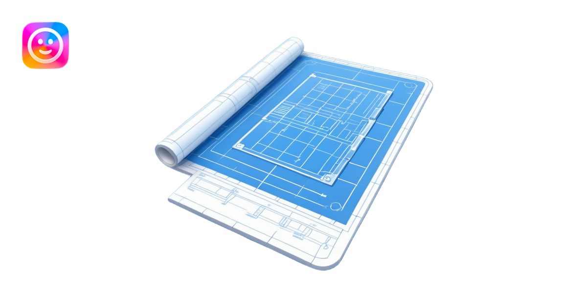 blue blueprint plan with white lines, side view emoji | AI Emoji Generator