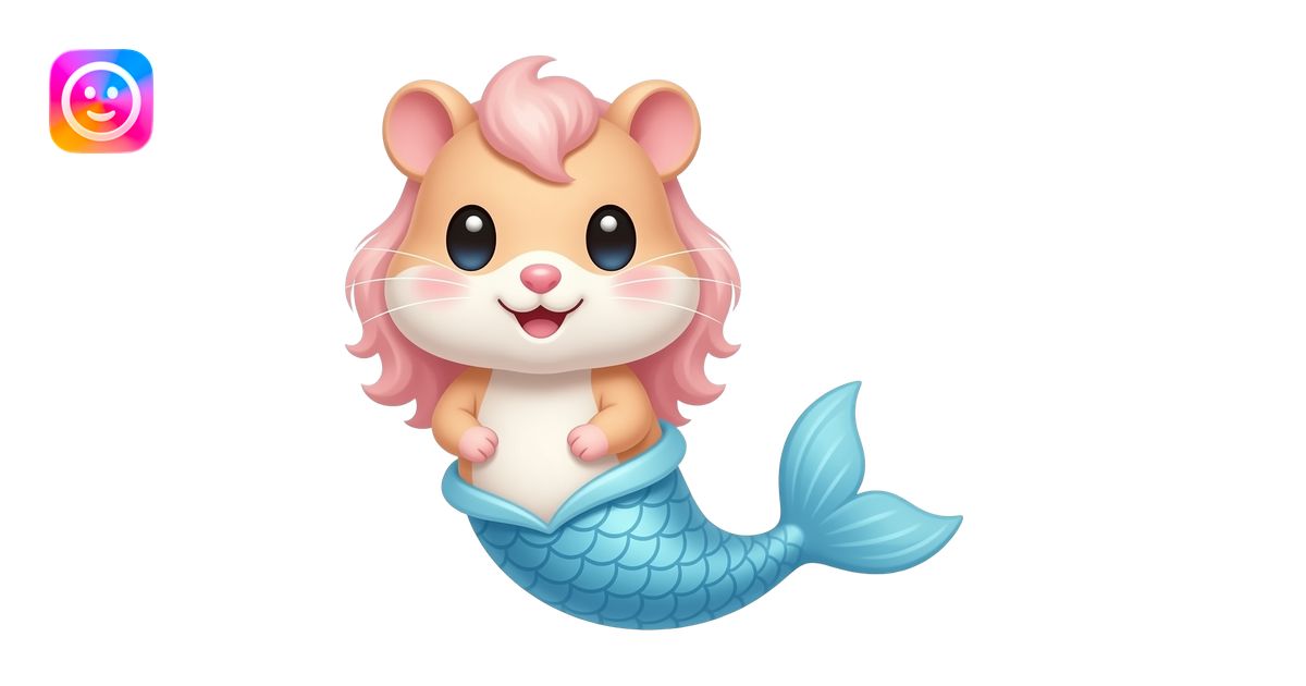 cartoon Hamster with light blue mermaid tail and light pink hair emoji ...