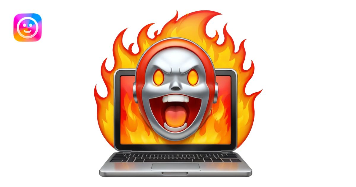 a computer screaming in excitement, fire behind it emoji | AI Emoji ...