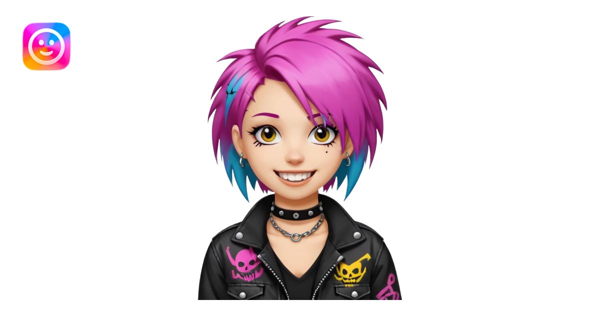 a punk girl with neck-length dyed hair and wear a punk graffiti jacket ...