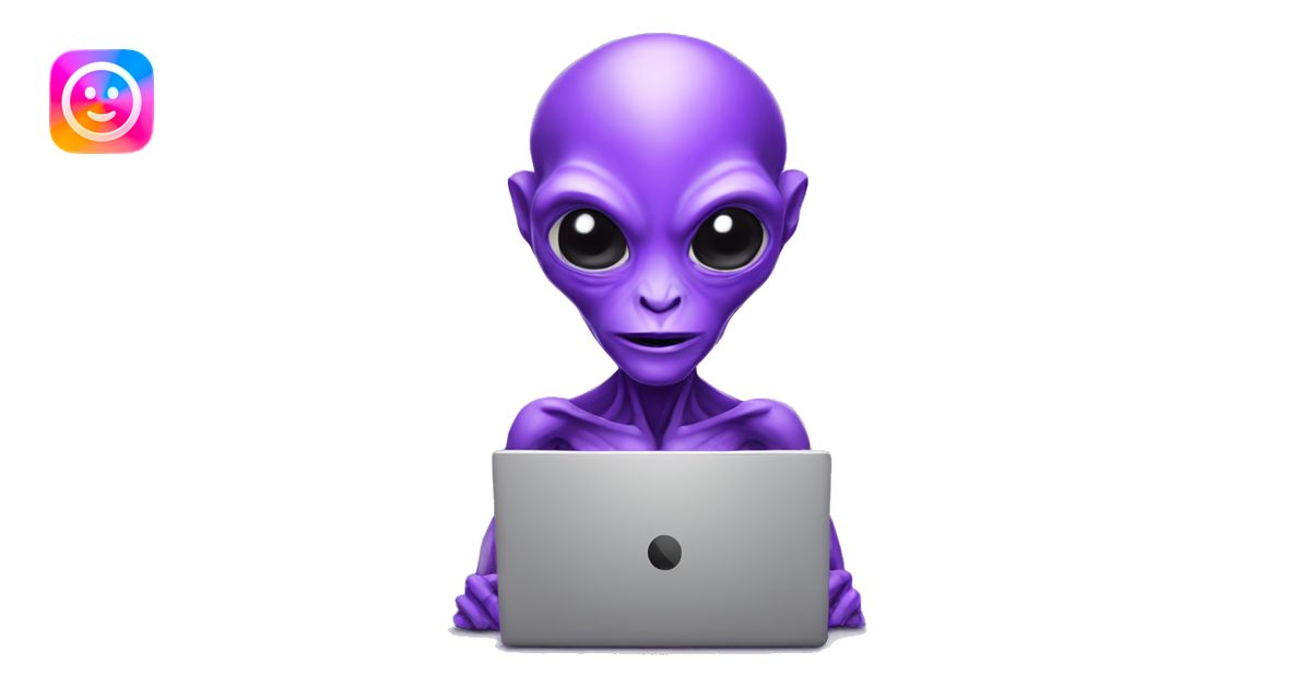 PURPLE ALIEN WITH LAPTOP emoji | AI Emoji Generator