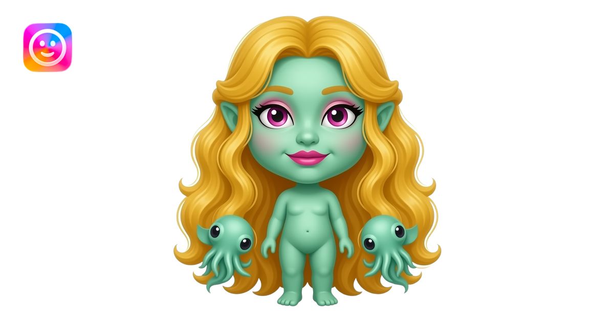 A Spring Green Squid who Wear pink Eye makeup And magenta Lips and ...