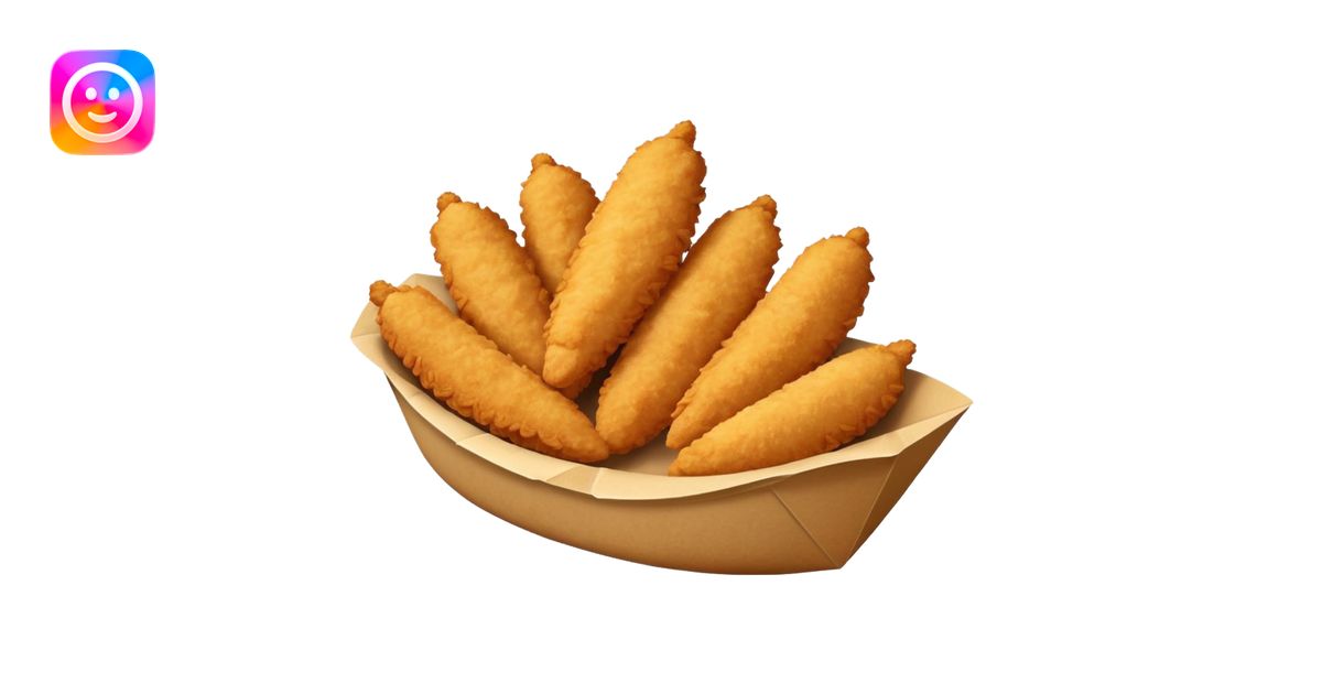 5 breaded chicken tenders in a paper food boat emoji | AI Emoji Generator