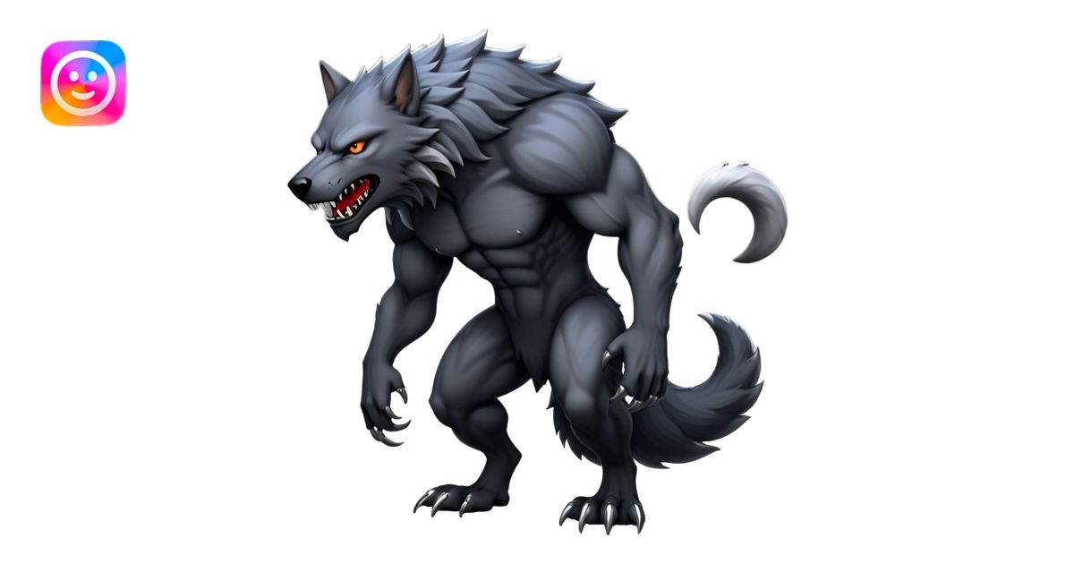 cinematic-noble-fierce-werewolf-full body on all fours-emoji, poised ...