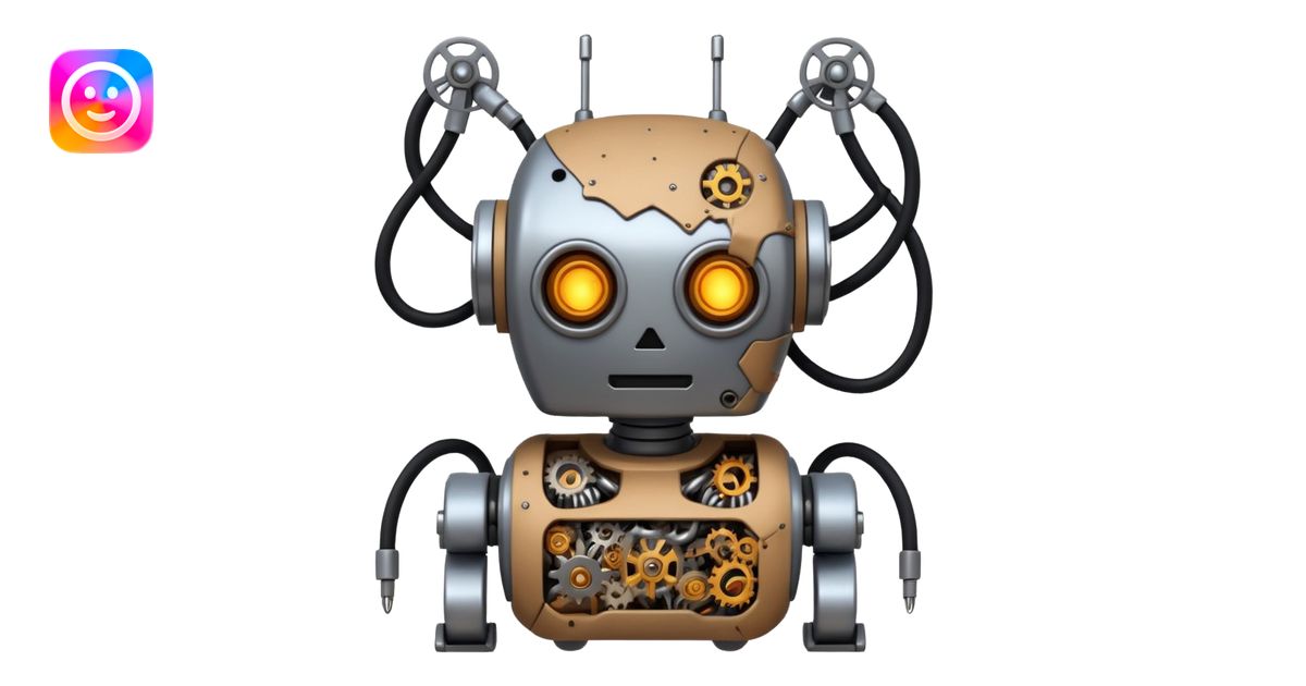 create a funny scene where a robot is exploded when coocking food emoji ...