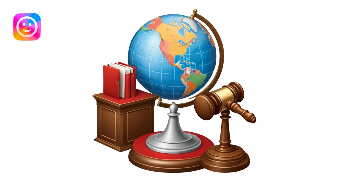 An icon featuring a globe with a gavel and a political map, symbolizing ...