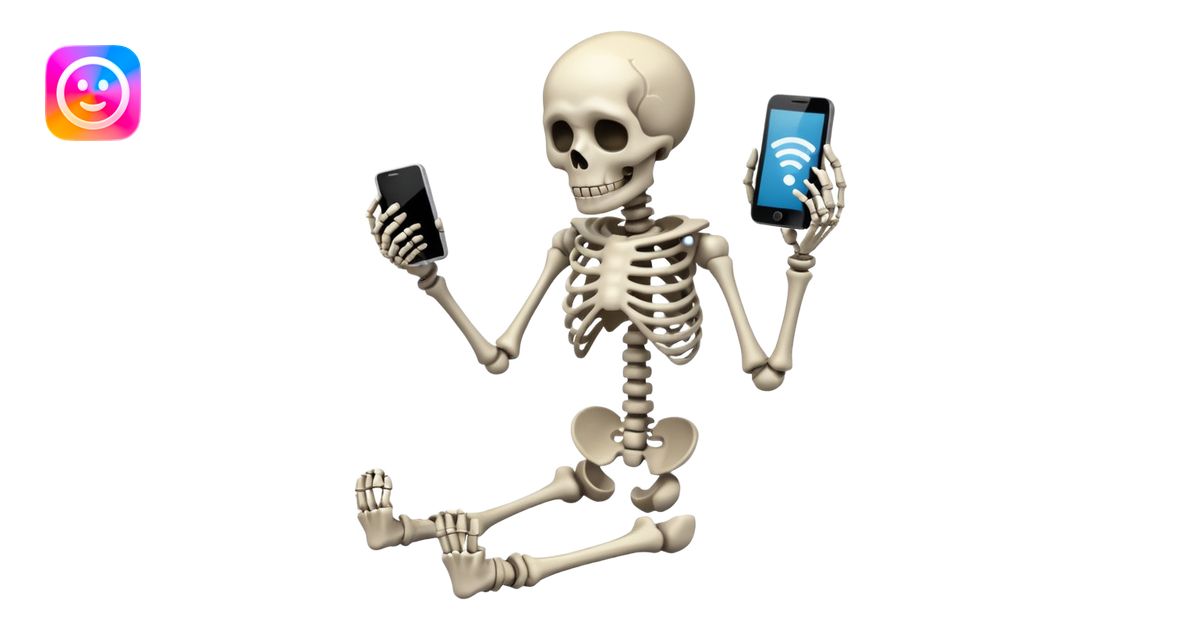 Sad Skeleton Grabs A No Wifi Cellphone And Hotspot emoji | AI Emoji ...