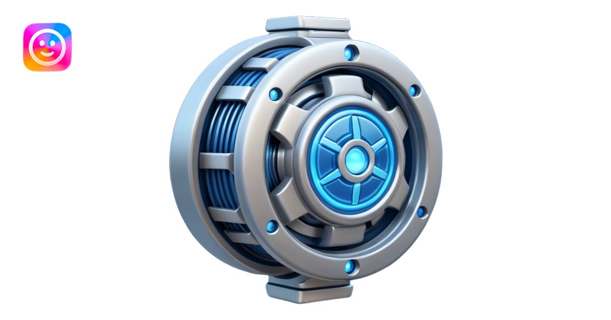 Powerful futuristic engine emoji, thick industrial metal body, rotating ...