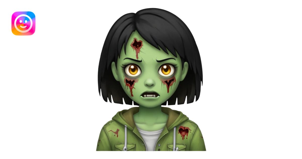 Emoji zombie girl verde com cabelo preto liso curto emoji | AI Emoji ...