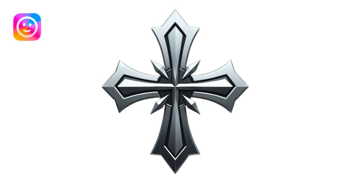 Emoji, dark futuristic cross, symmetrical geometric shape, black metal ...
