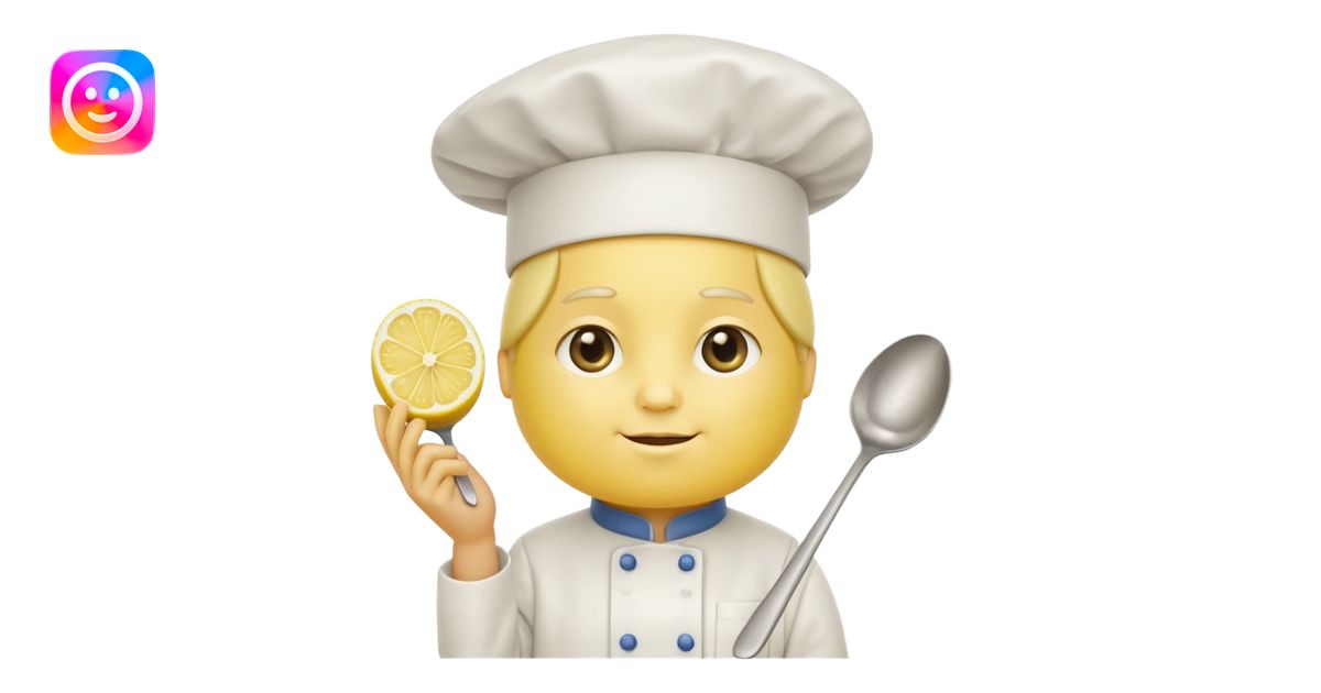 A lemon in a chef hat holding a tiny spoon. emoji | AI Emoji Generator