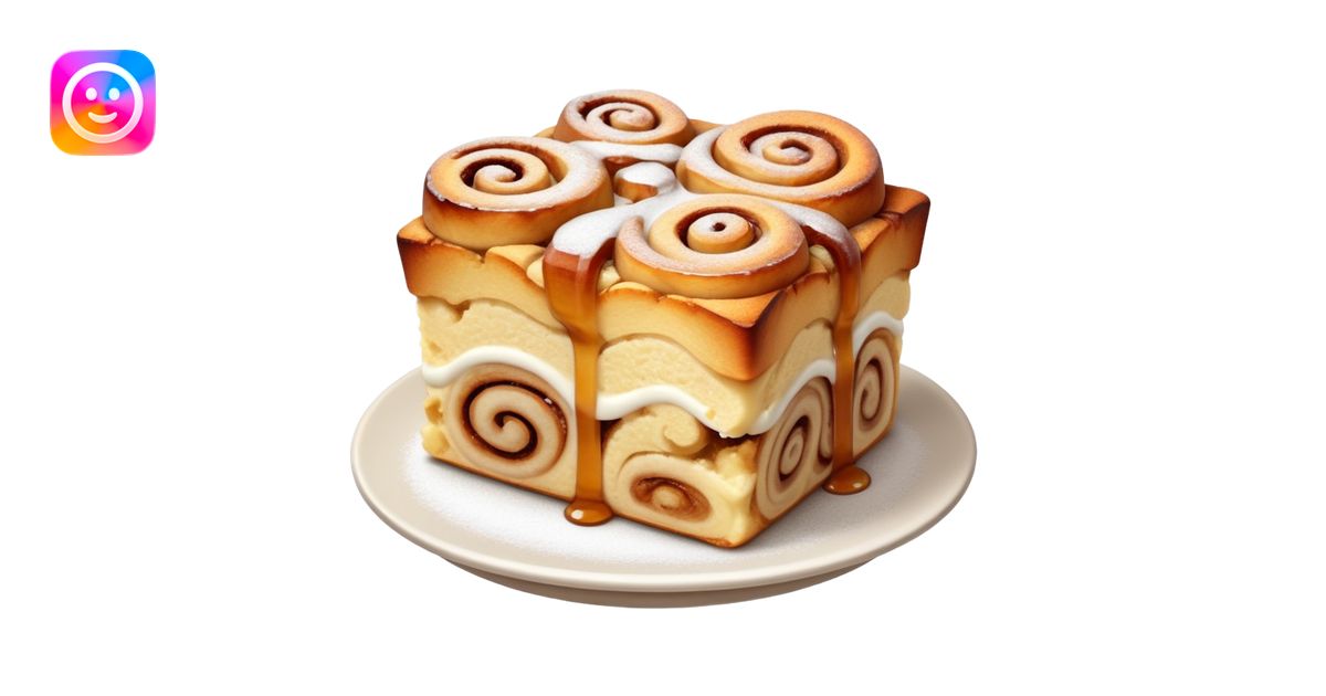 Cinnamon roll bread pudding dusted with powdered sugar emoji | AI Emoji ...
