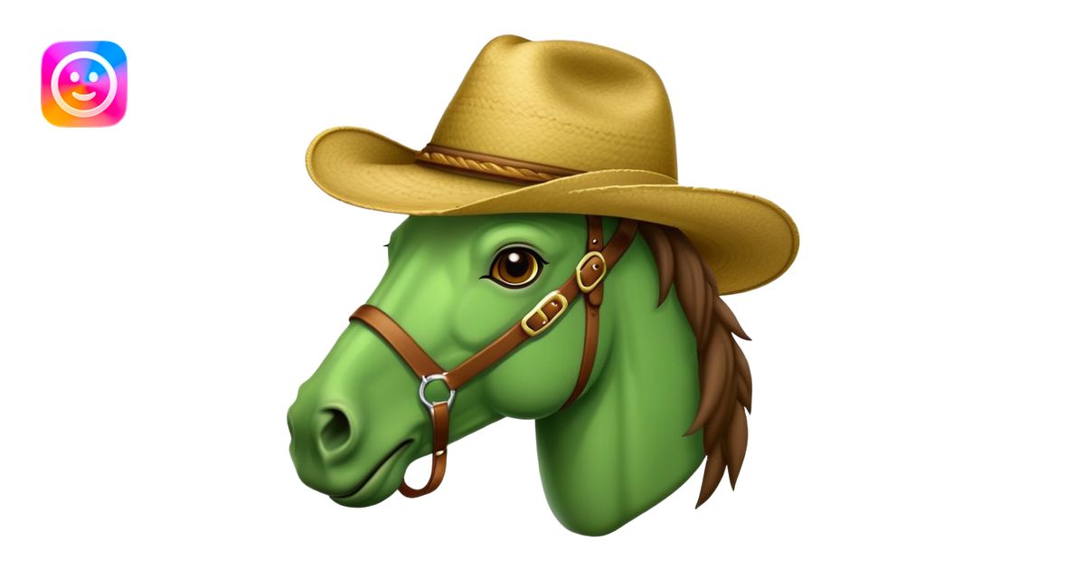 Caballo con cara de rana y sombrero vaquero emoji | AI Emoji Generator