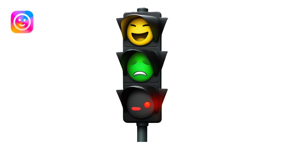 traffic light with happy, normal, and mad face emoji | AI Emoji Generator