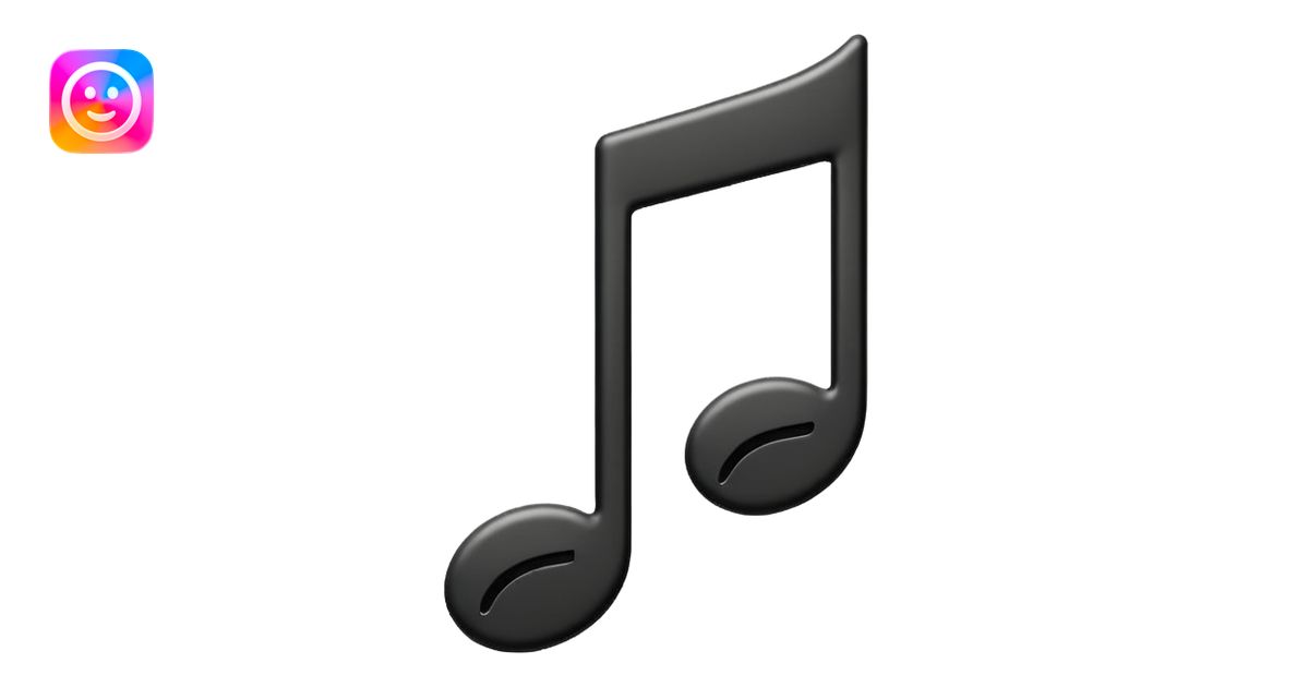 single musical note emoji, deep matte black metal material, smooth ...