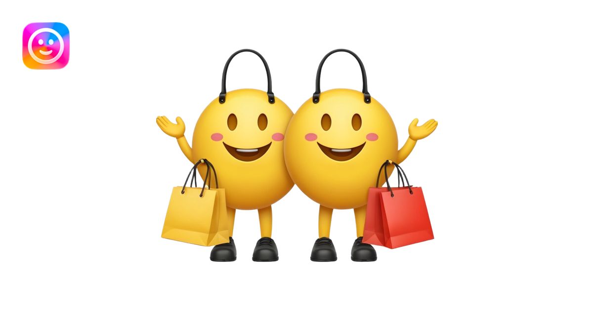 2 HAPPY SMILEY FACE EMOJI WITH HANDS AND FEET WITH SHOPPING BAGS IN ...