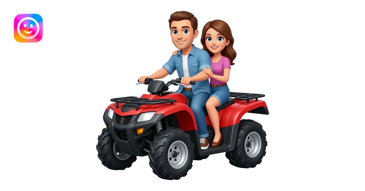 A fair-complexioned man and his wife are riding an ATV. emoji | AI ...