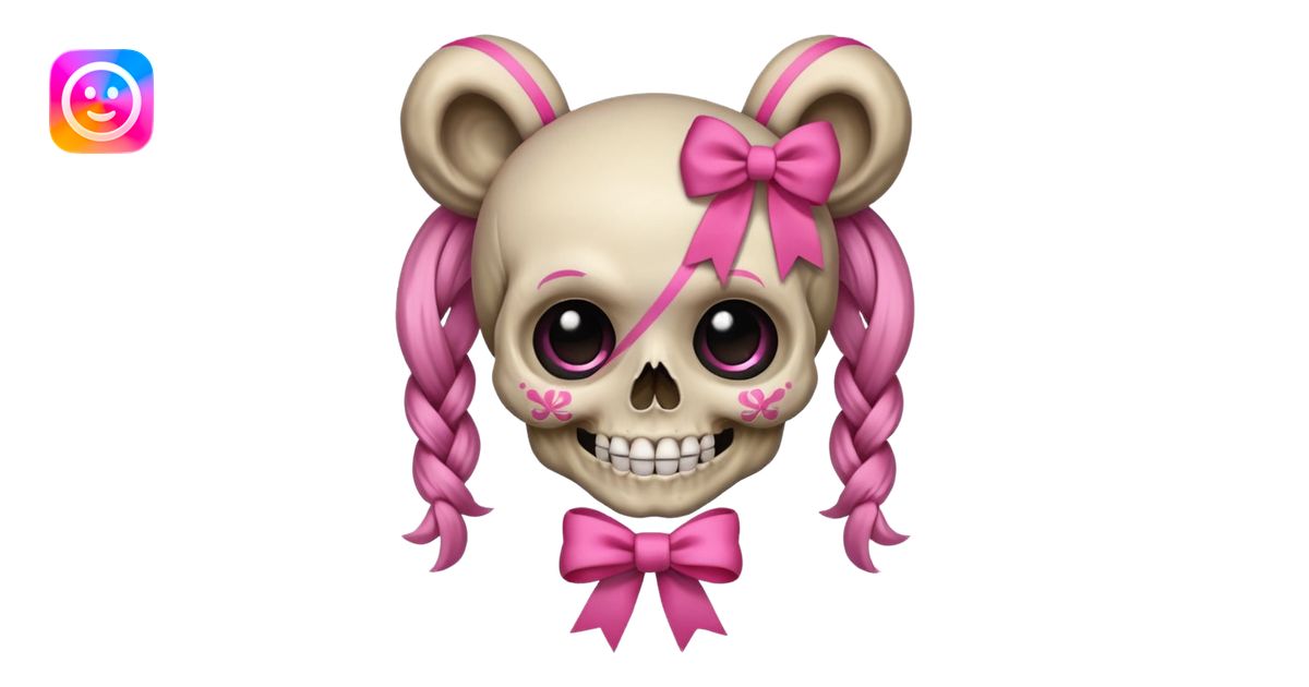 skull emoji with pink ribbon pookie emoji | AI Emoji Generator