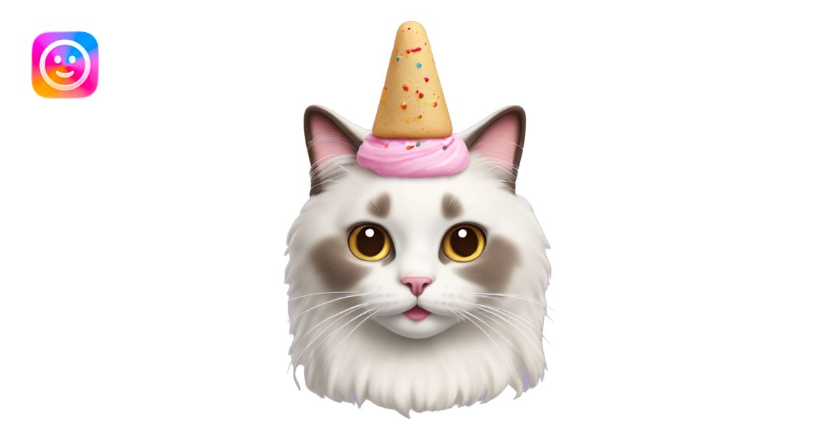 Ragdoll cat with icecream on head and sprinkles emoji | AI Emoji Generator