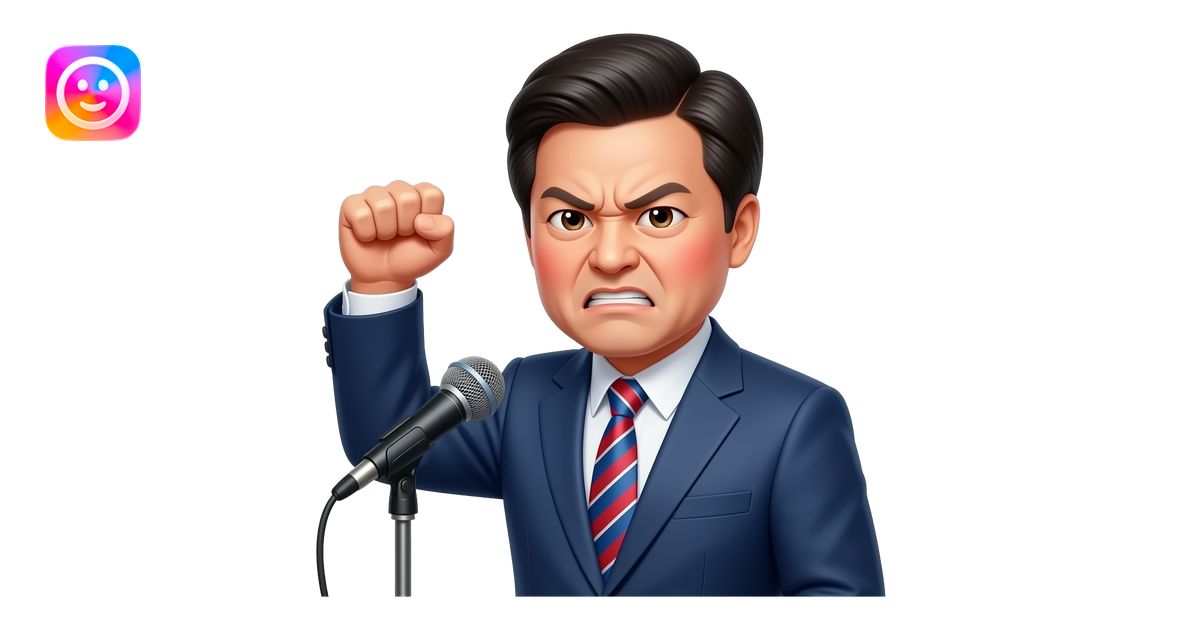 The South Korean president stands at a microphone stand, his right hand ...