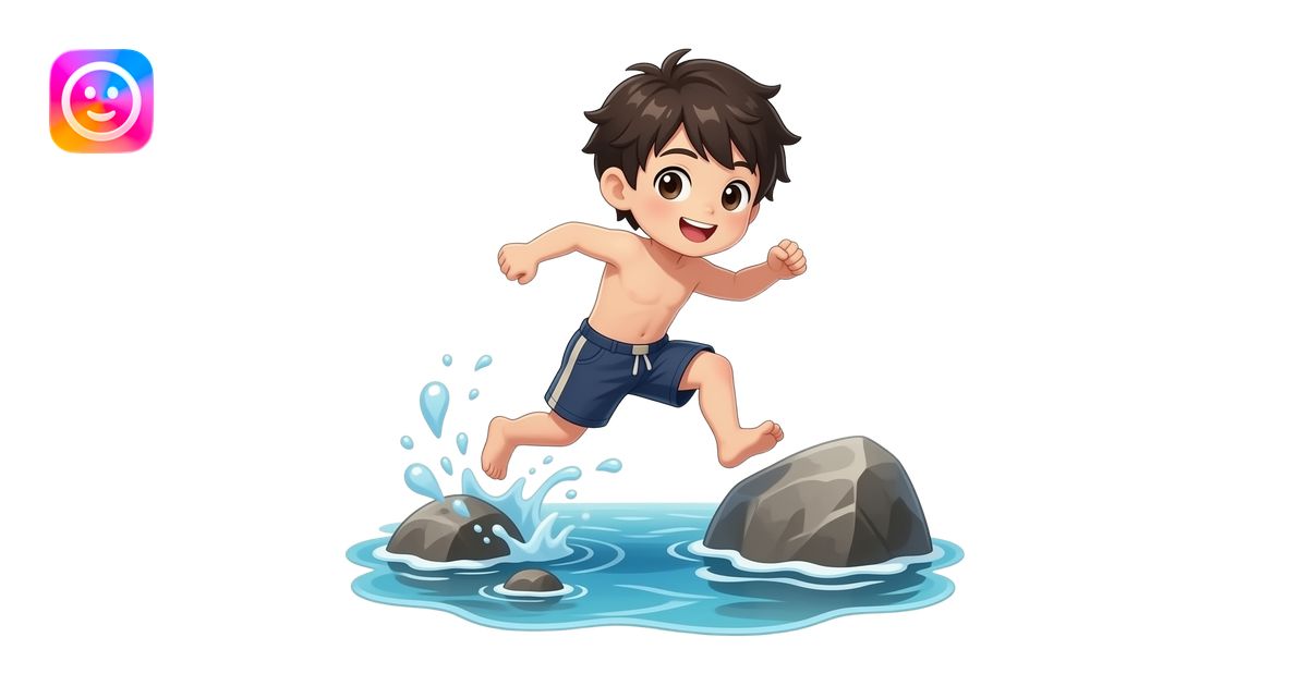 chibi anime boy jumps overthe rock into the sea emoji | AI Emoji Generator