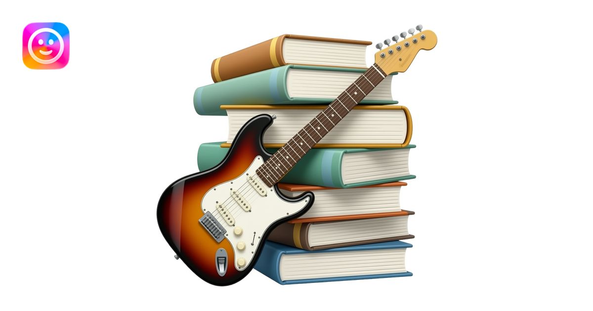 An electric guitar on books emoji | AI Emoji Generator