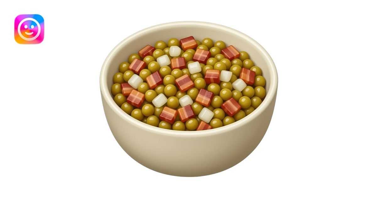 ceramic bowl filled with brown cooked peas, mixed with small, crispy ...
