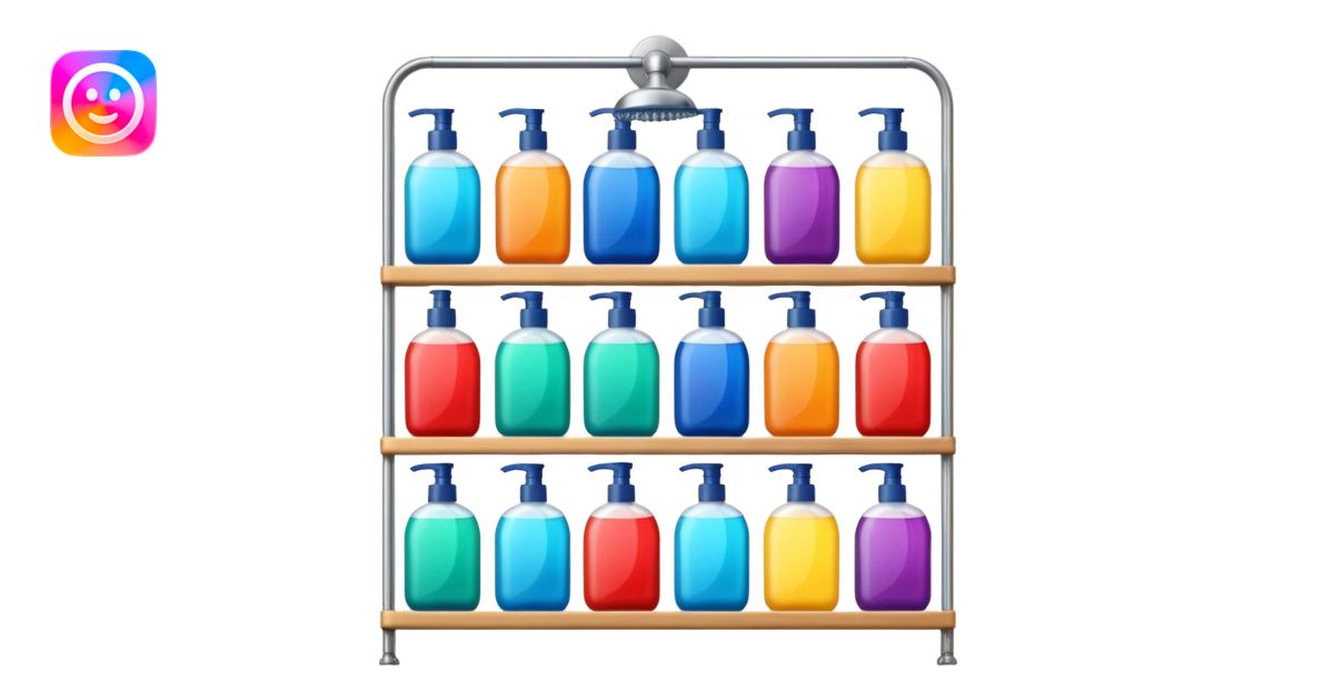Shower with body wash, shampoo, and conditioner on racks emoji | AI ...