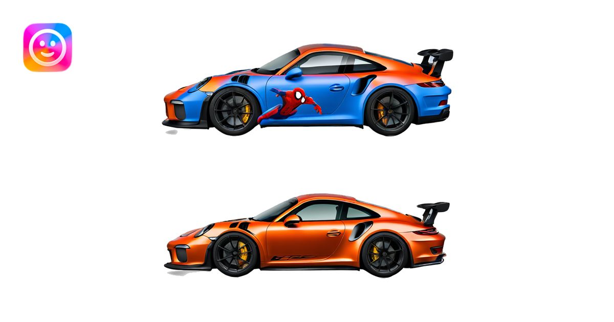 Porsche 911 GT3RS blue with Spider-Man emoji | AI Emoji Generator
