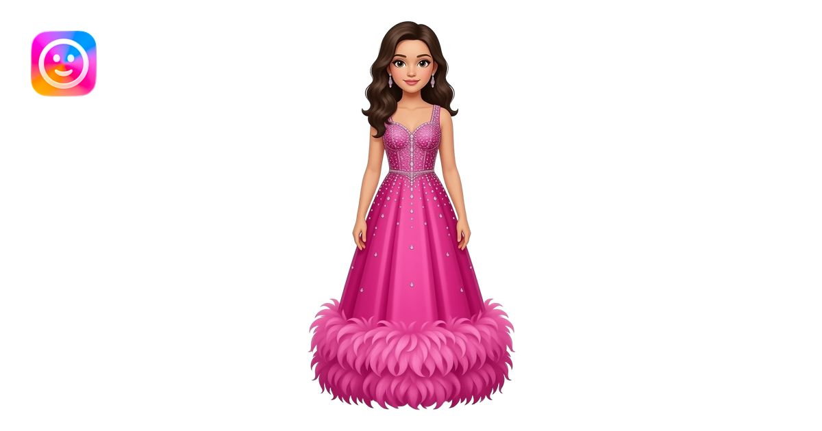 A girl Who wears bright pink, sleeveless, floor-length dress. The dress ...