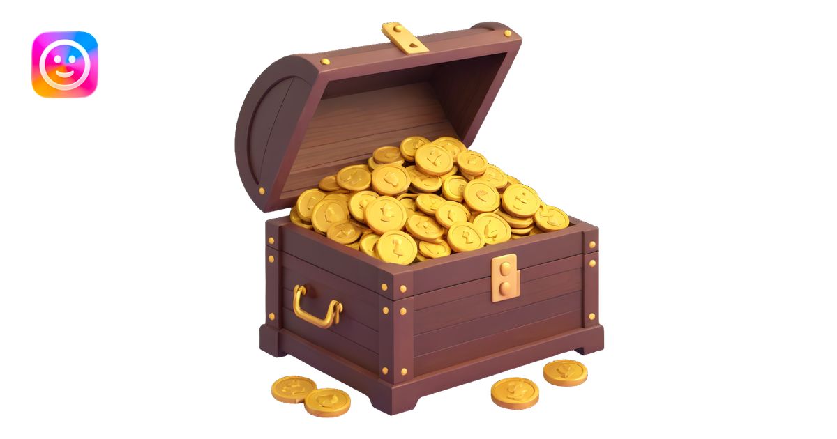 wooden treasure chest overflowing with gold coins emoji | AI Emoji ...