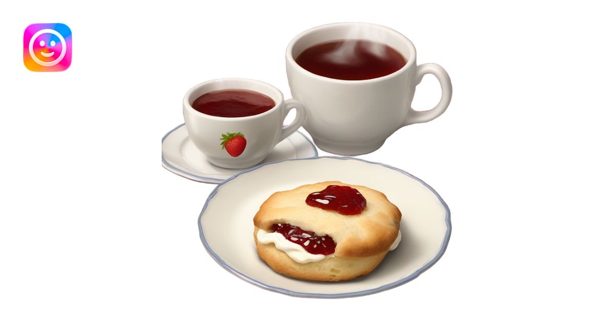 English scone with cream and jam and tea emoji | AI Emoji Generator