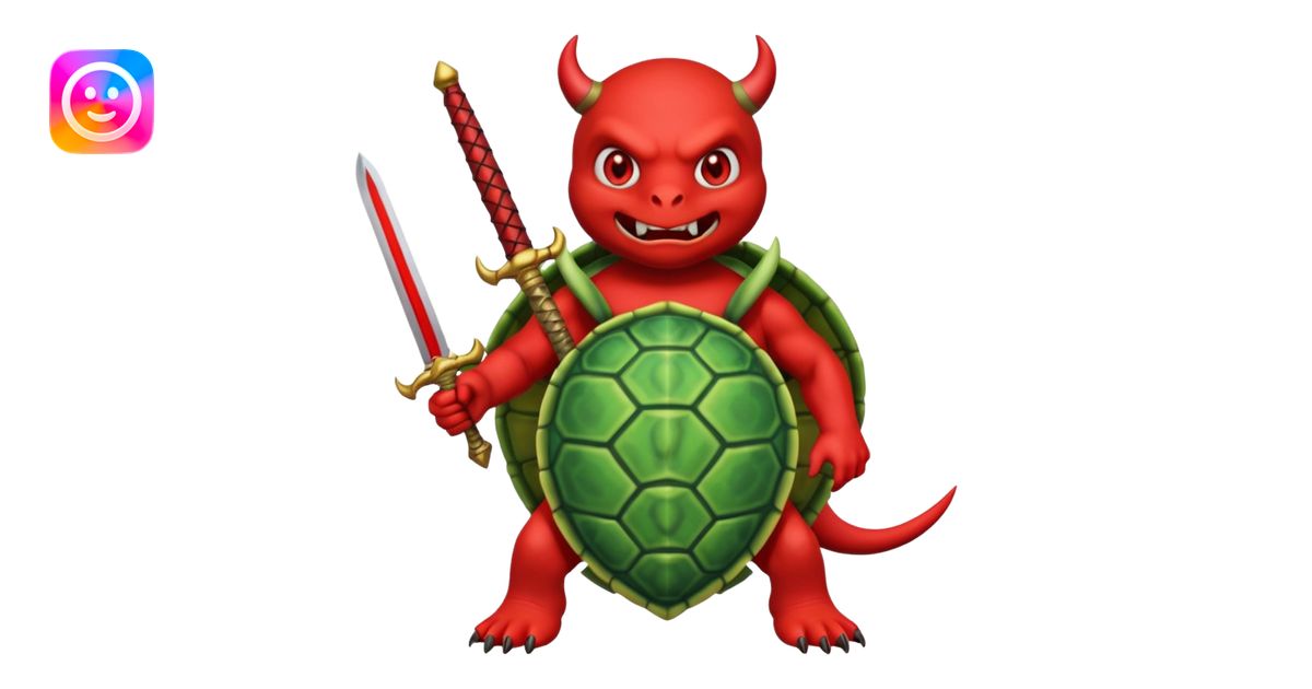 A devil in a turtle carapace add devil sword emoji | AI Emoji Generator