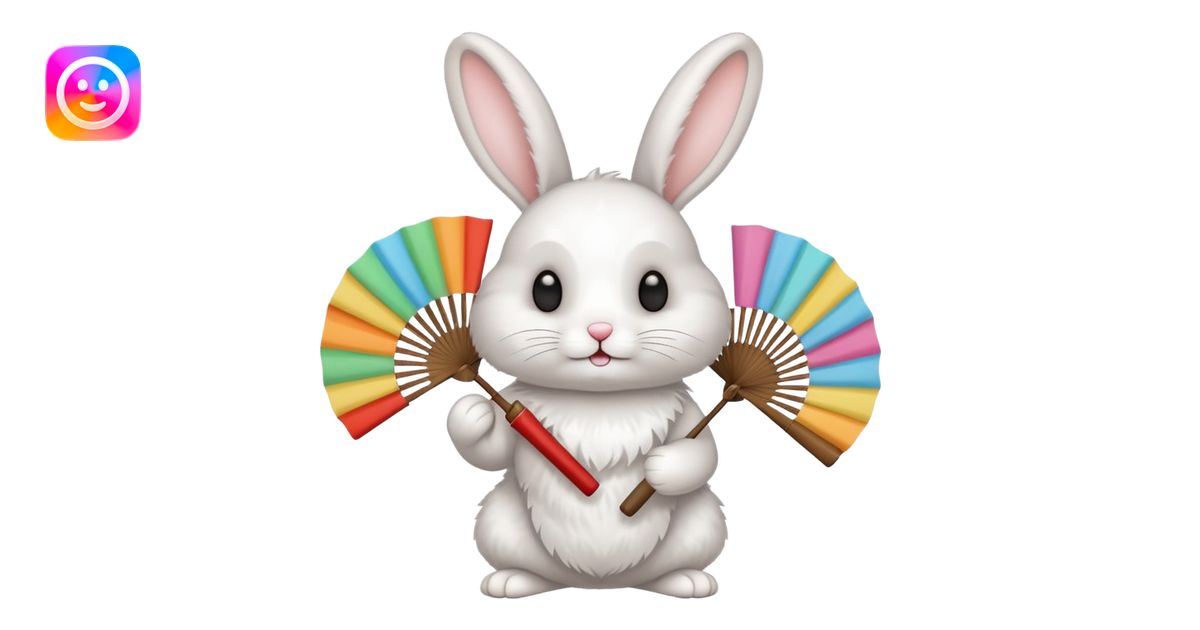 A rabbit hold a folding fan playfully emoji | AI Emoji Generator