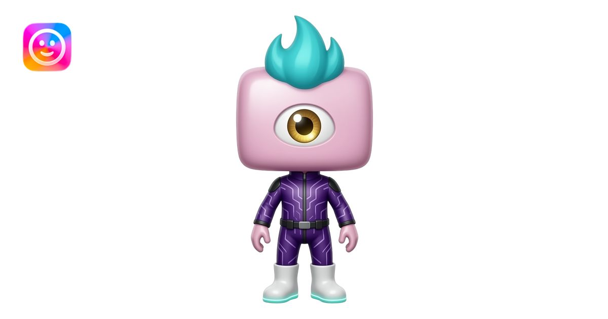 Full-body entity named Orivex with an oversized cube-shaped head, tiny ...
