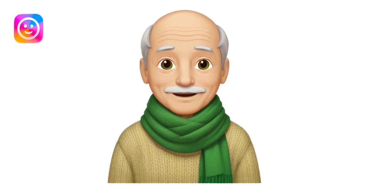 old man with big green scarf and layered sweater warm smile emoji | AI ...
